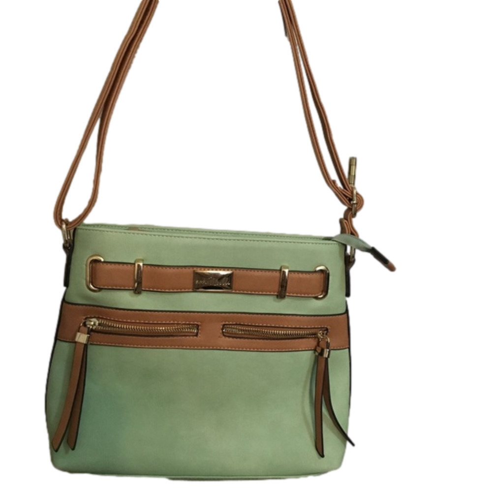 Simply Noelle Mint and Tan Crossbody Shoulder Bag with Gold Accents